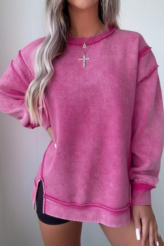 Mineral Wash Exposed Seam Side Slit Sweatshirt