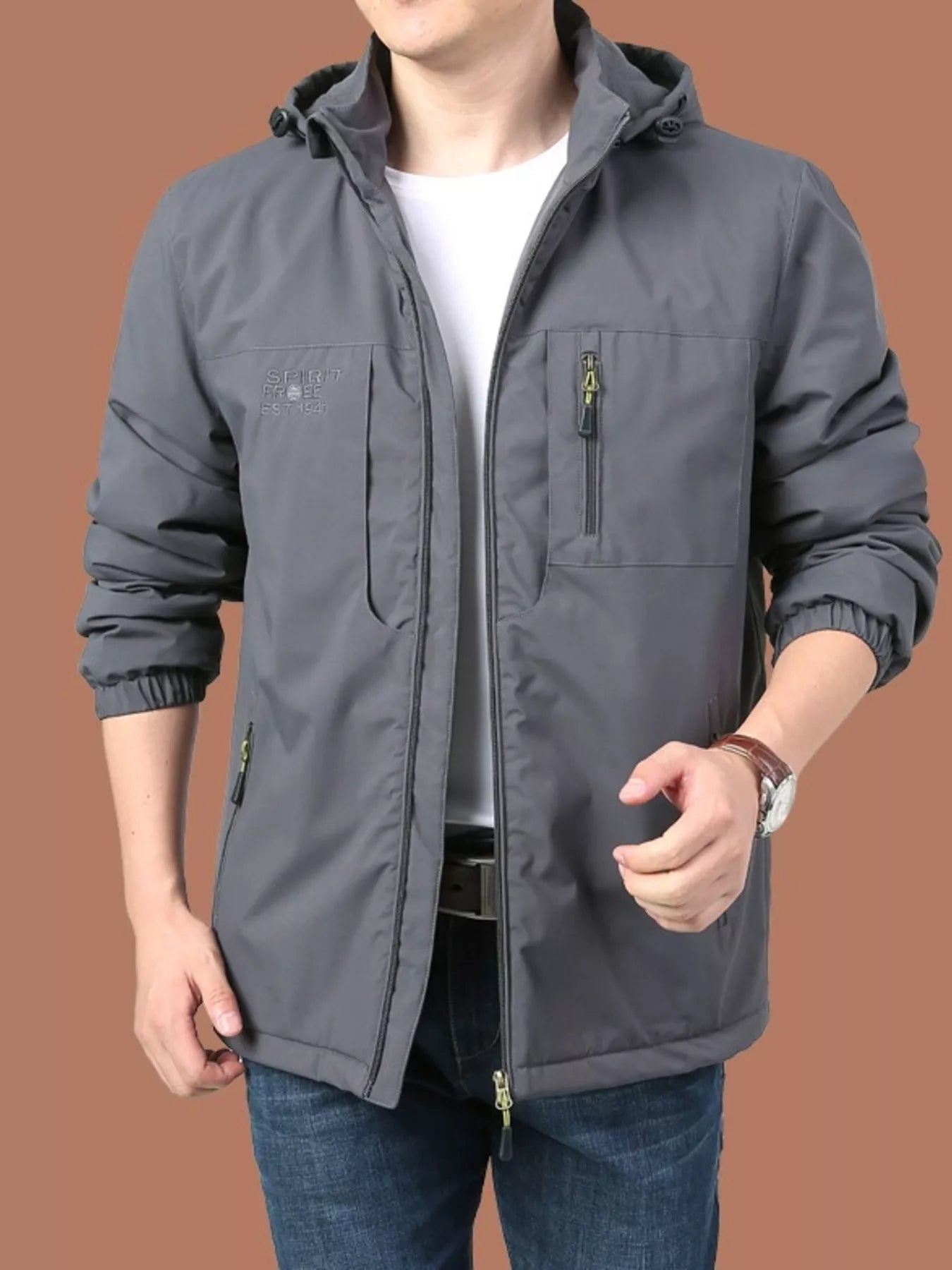 Men's Plus Size Lightweight Hooded Windproof Outdoor Jacket