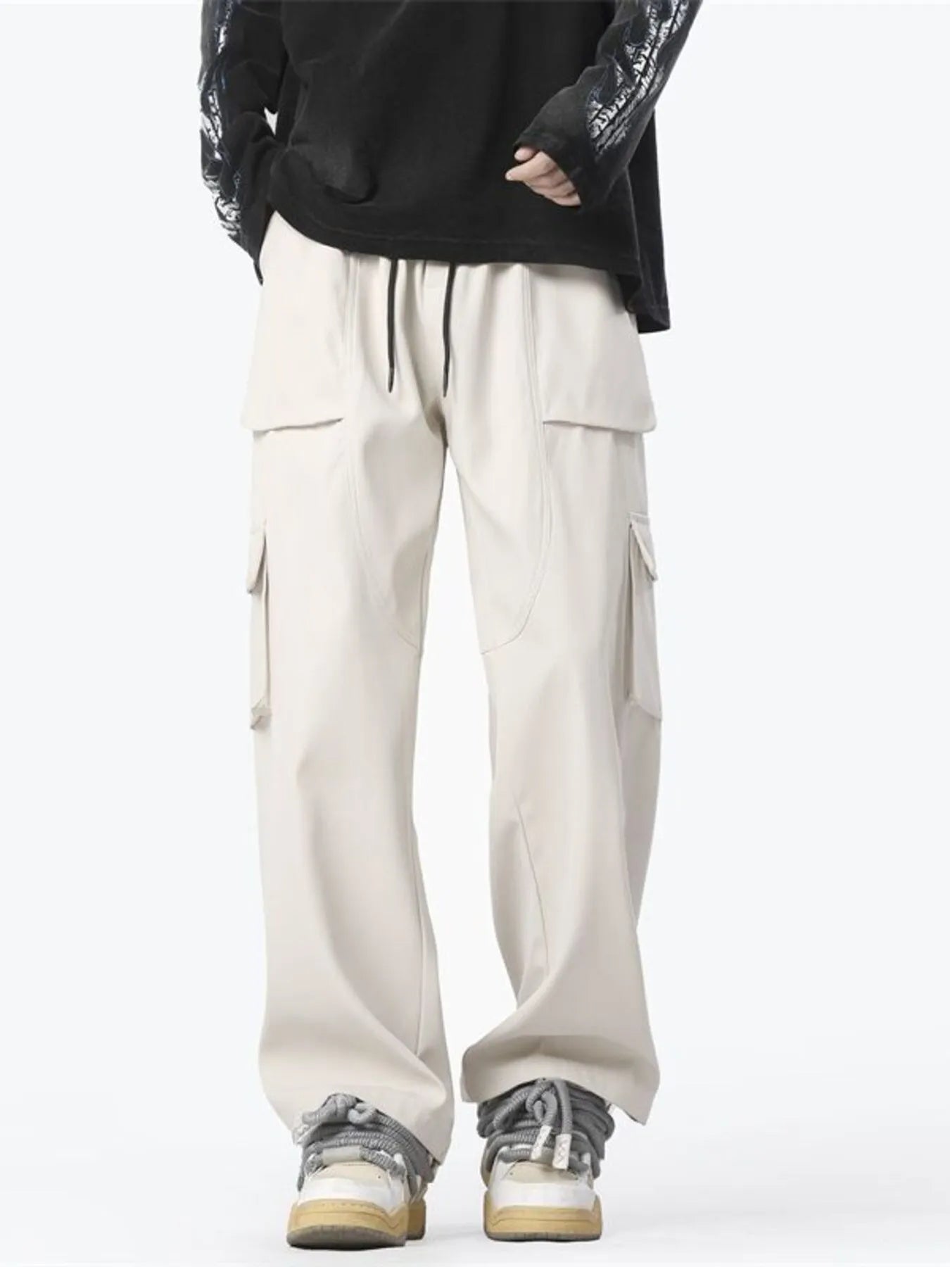 Men's Full Size Loose Fit Cargo Pants with Drawstring Plus Size