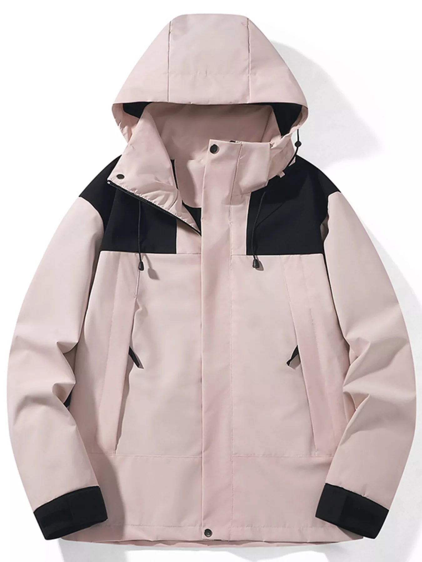 Men's Full Size Color Block Windproof Hooded Jacket Plus Size