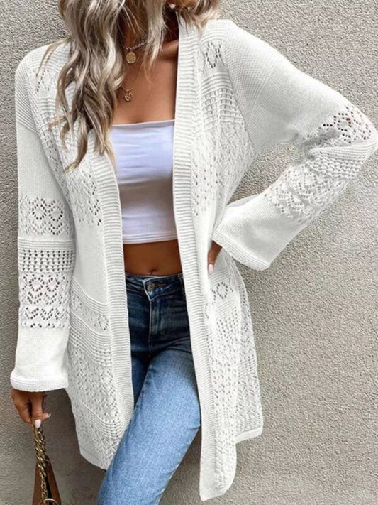 Openwork Open Front Knit Cardigan
