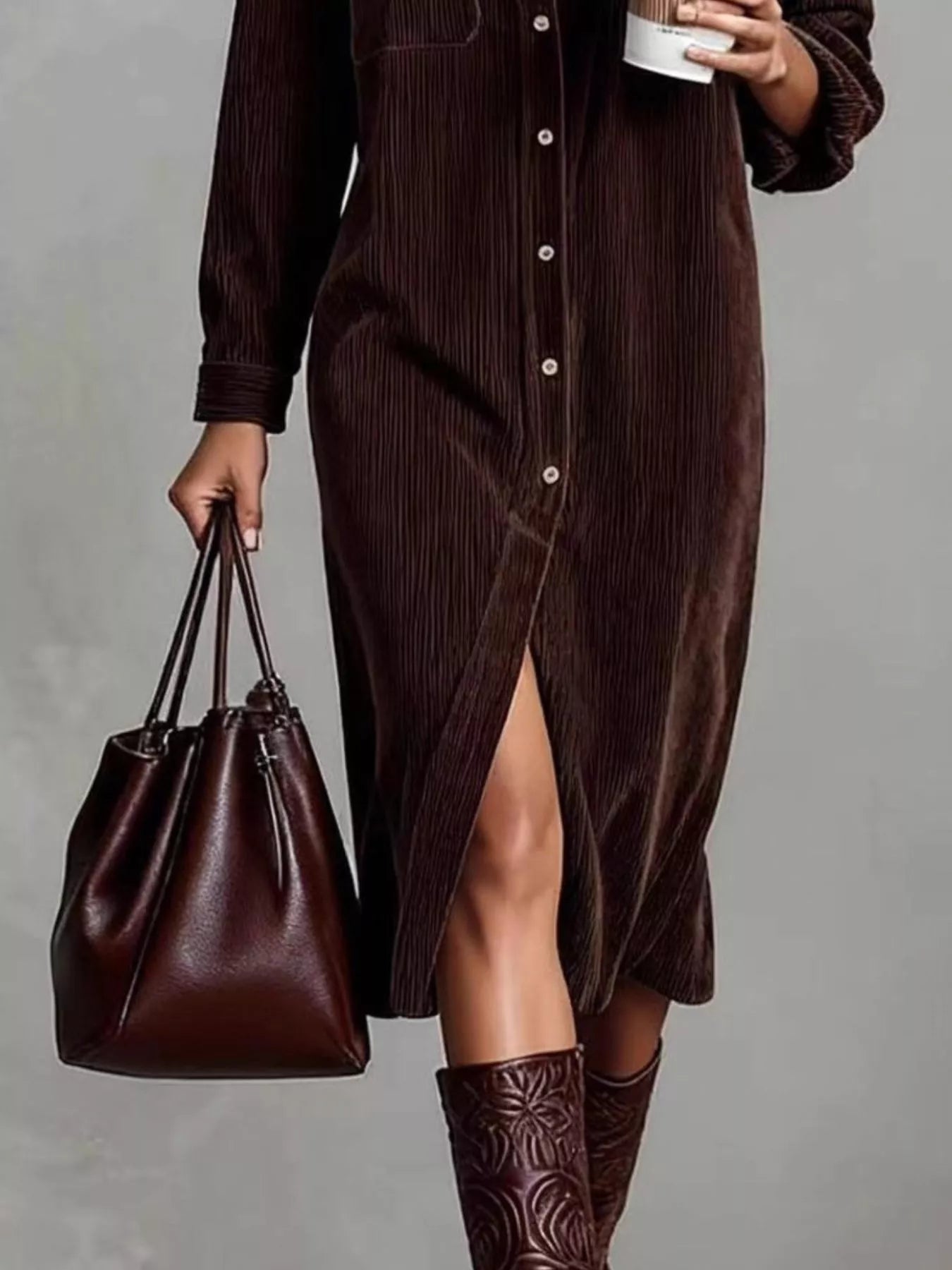 Corduroy Button-Down Midi Dress