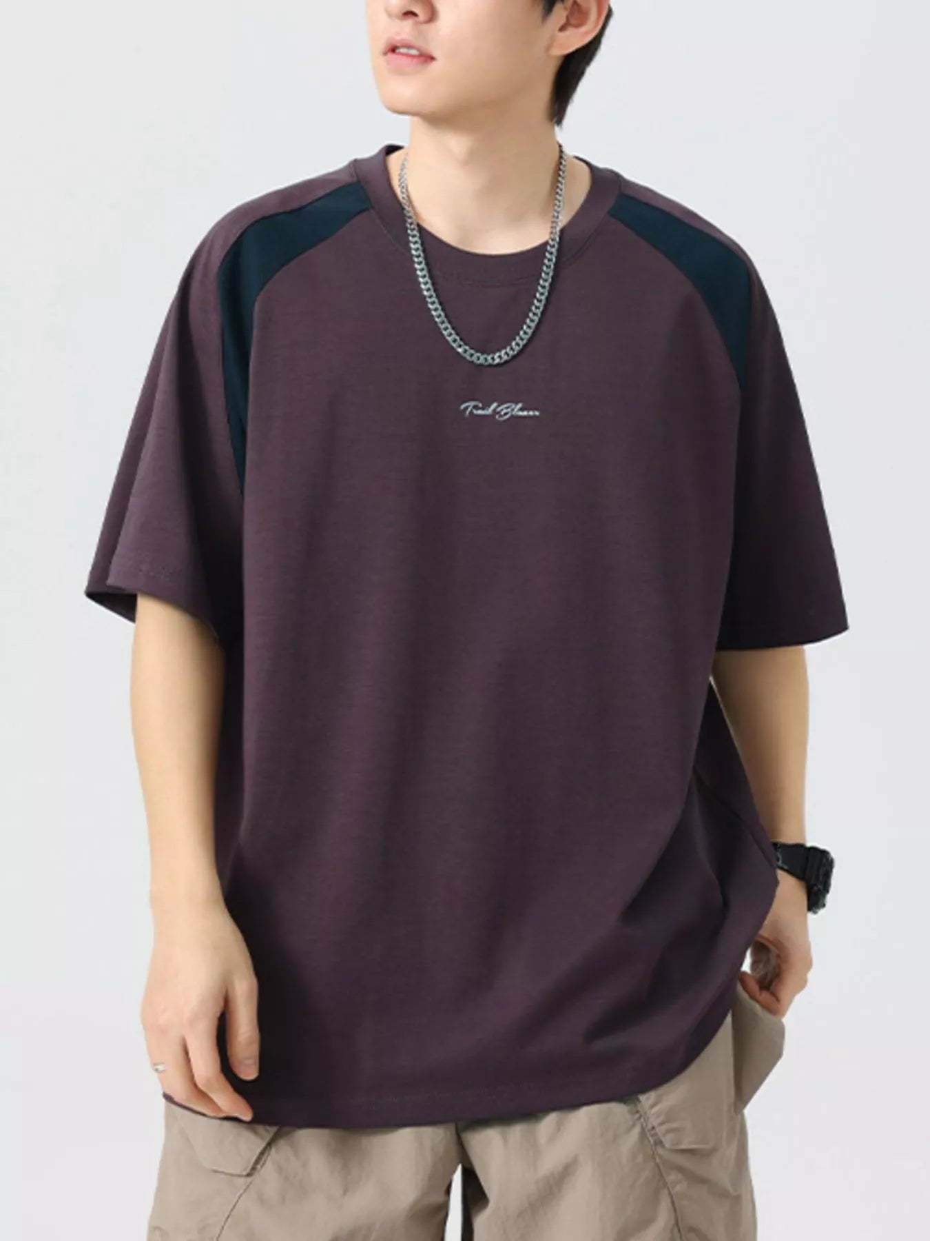 Men's Plus Size Contrast Raglan Sleeve Casual T-Shirt