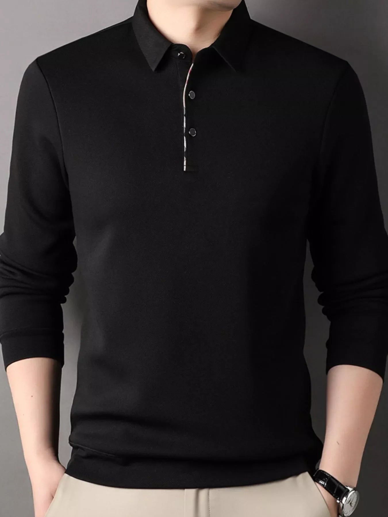 Men's Plus Size Long Sleeve Classic Fit Polo