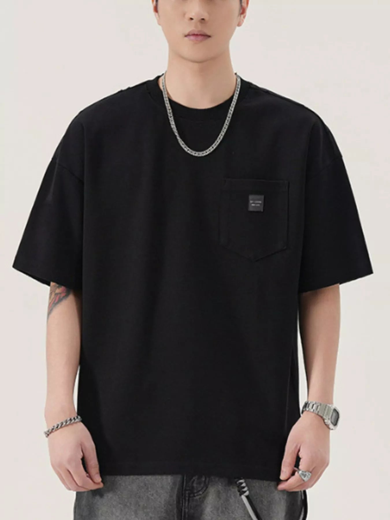 Men's Full Size Casual Solid Color Pocket T-Shirt Plus Size