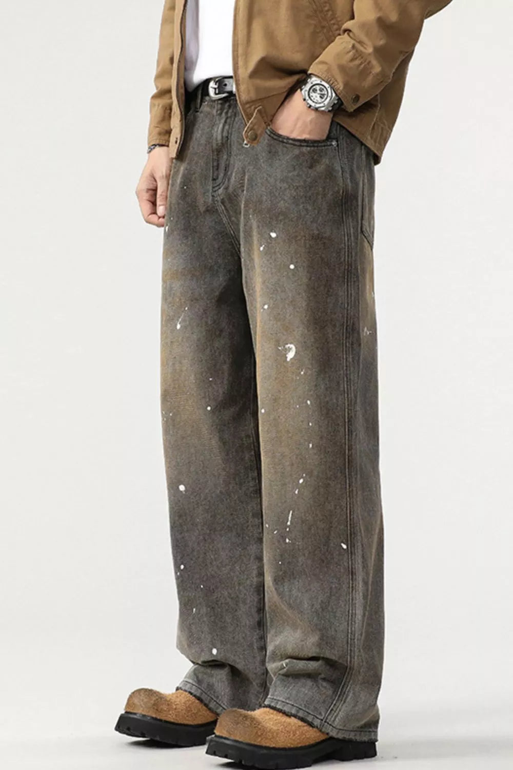 Men's Washed Splatter-Paint Loose Jeans
