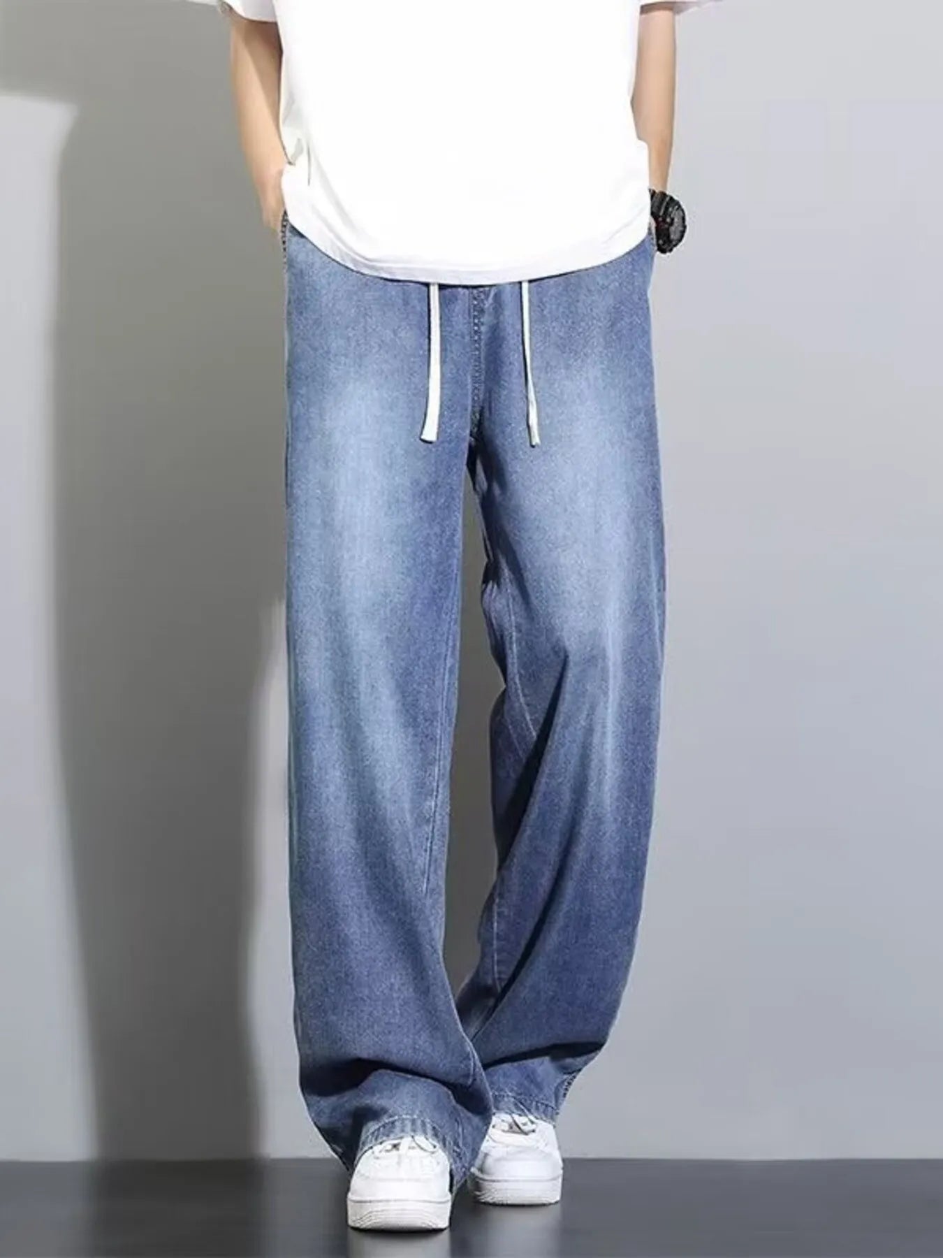 Men's Full Size Vintage Wash Wide Leg Jeans Plus Size