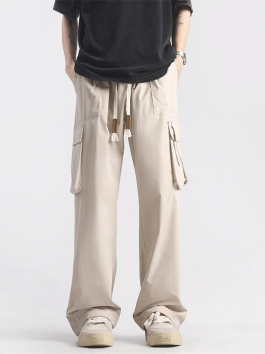 Men's Plus Size Loose Fit Cargo Pants with Drawstring