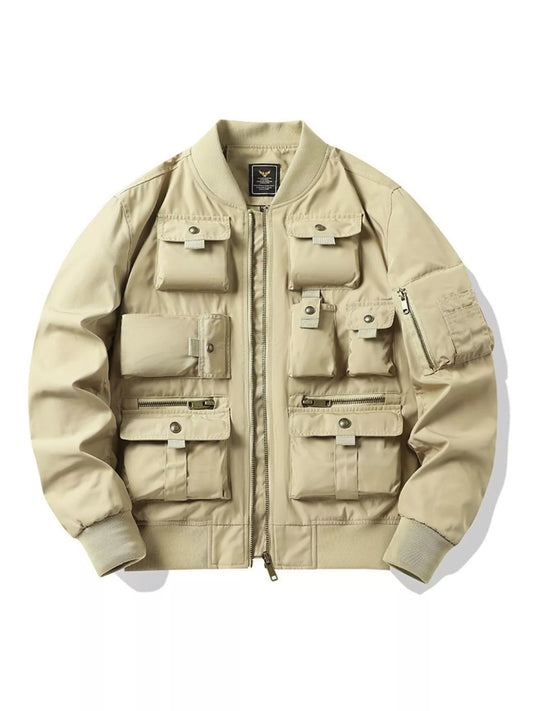Men's Plus Size Multi-Pocket Zip Up Bomber Jacket