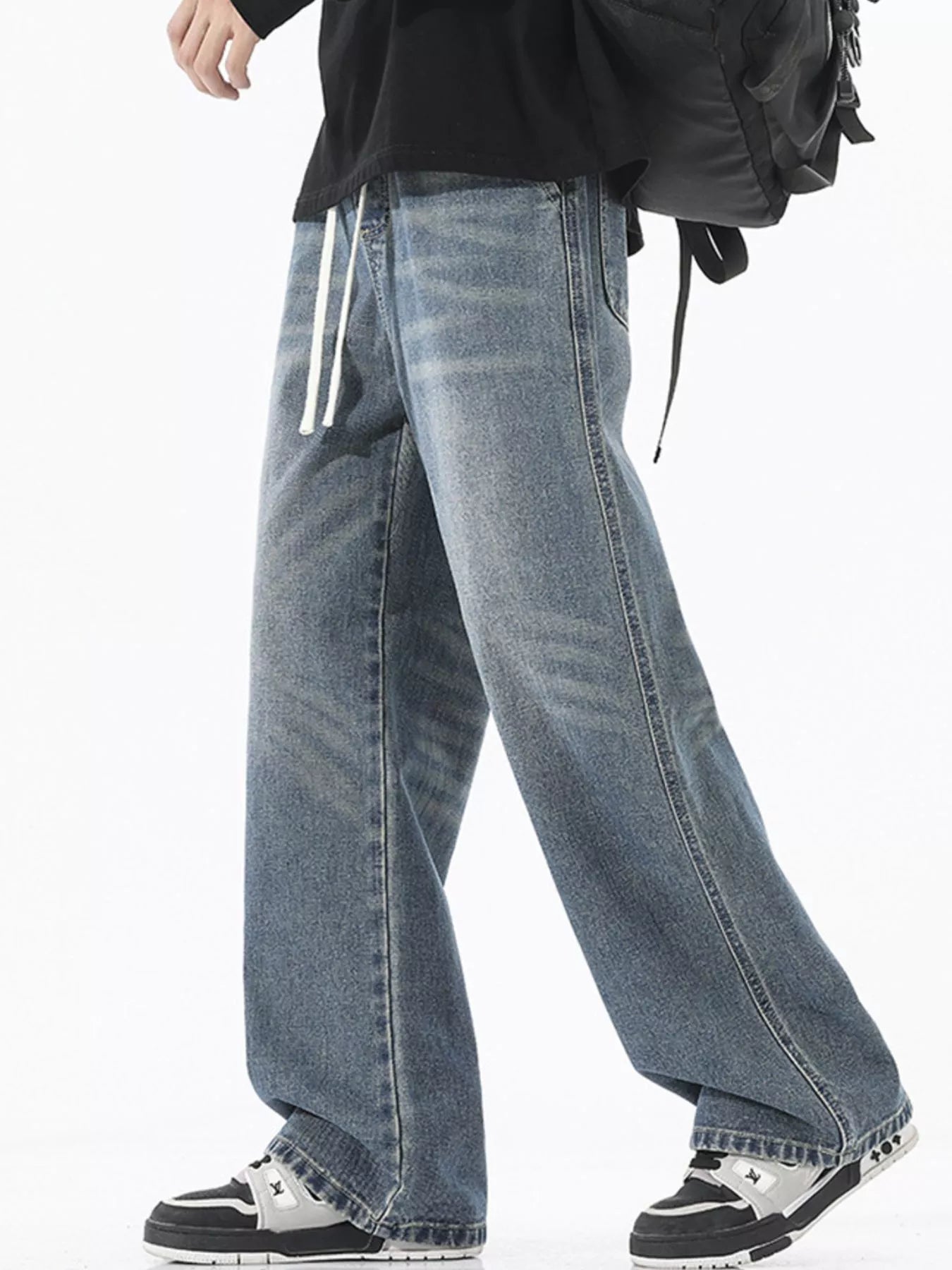 Men's Full Size Wash Wide Leg Jeans Plus Size