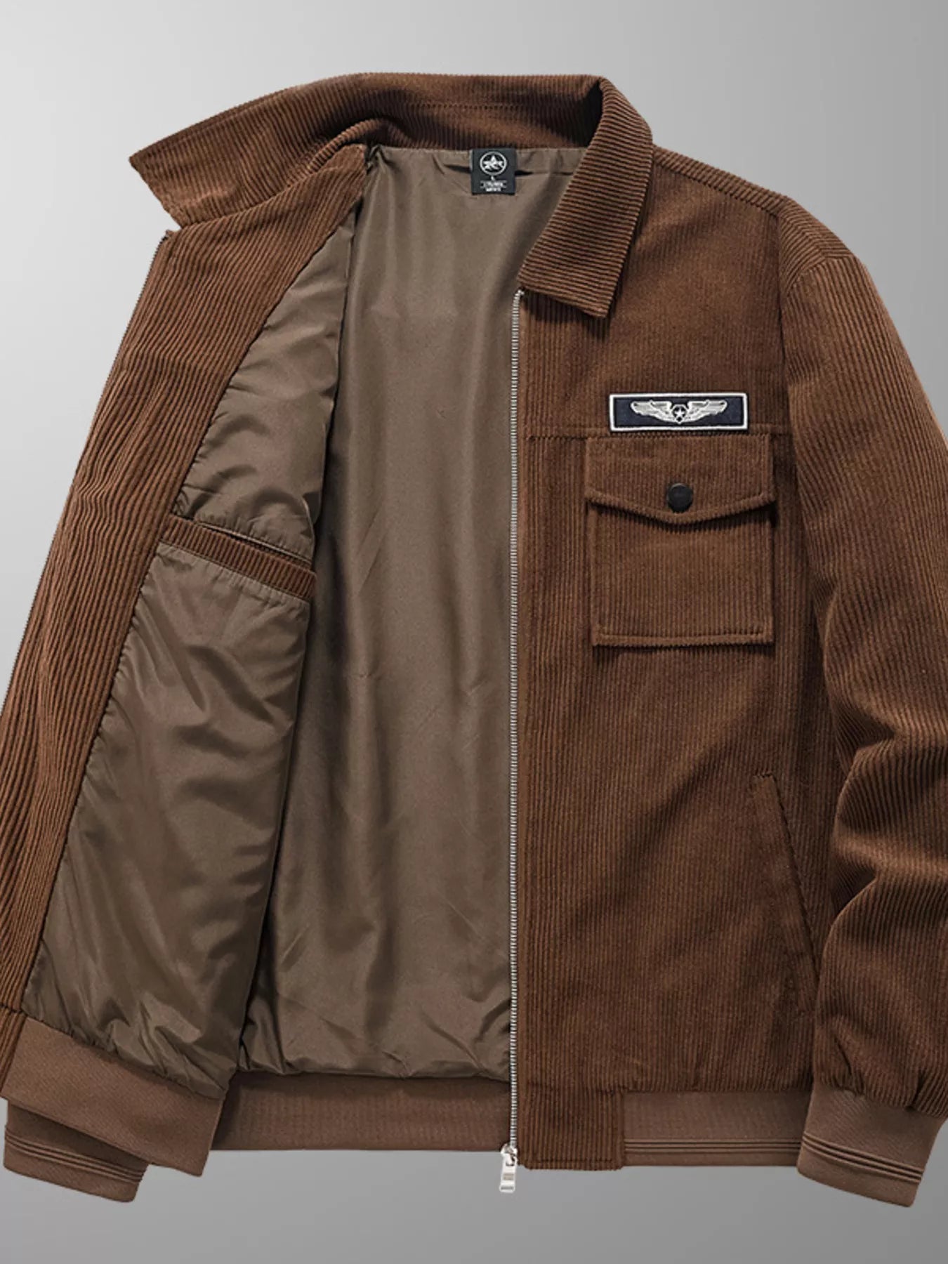 Men's Plus Size Casual Corduroy Zip Up Jacket