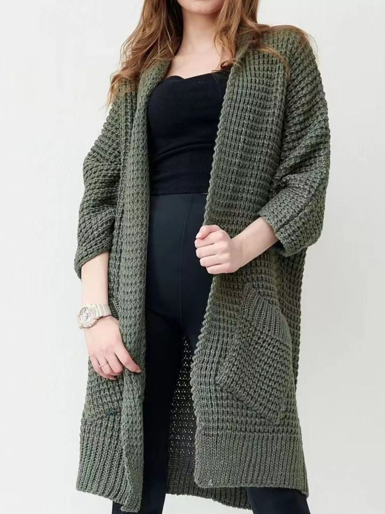 Full Size Chunky Knit Open Front Cardigan Plus Size
