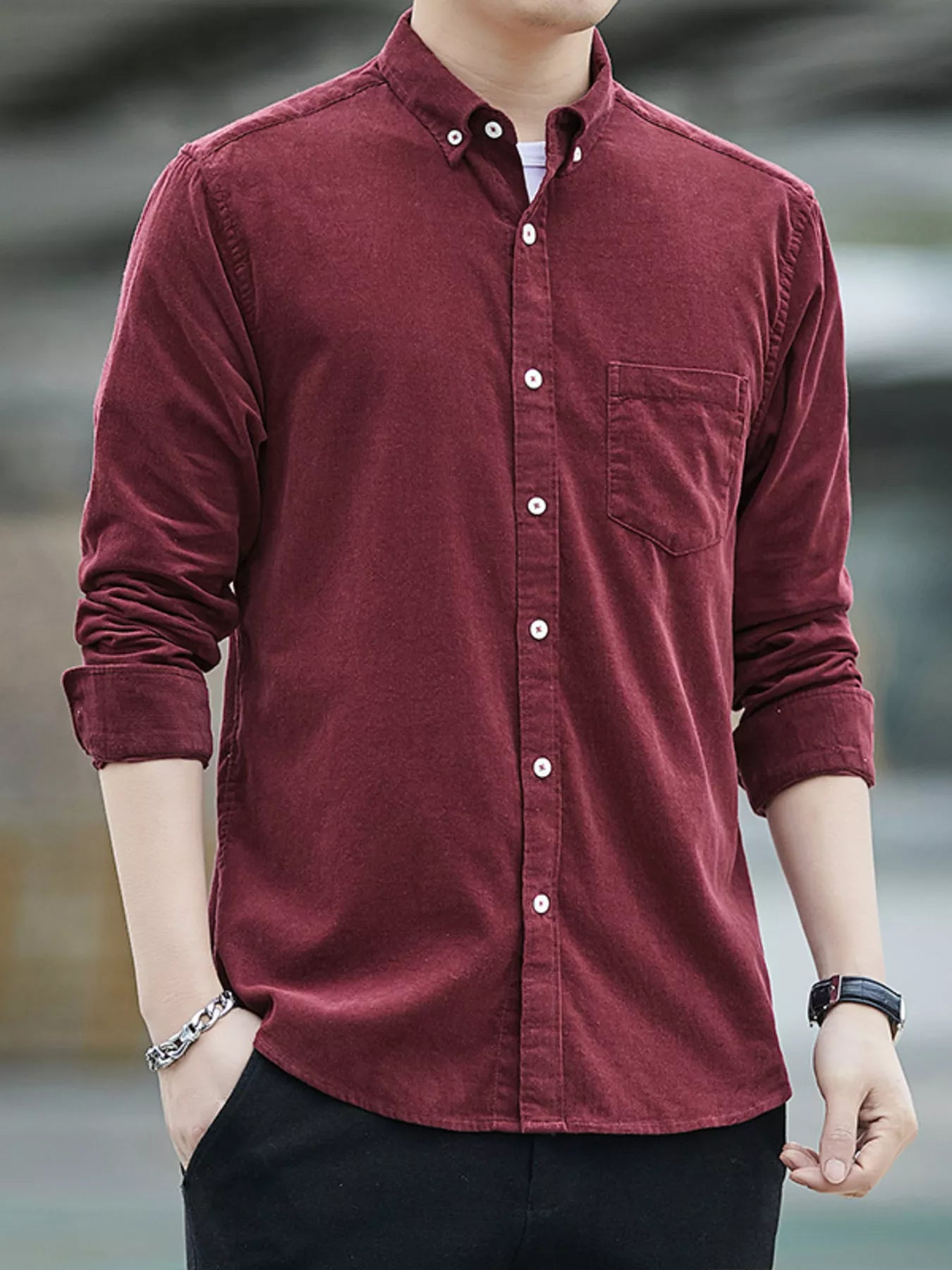 Men's Full Size Casual Corduroy Long Sleeve Shirt Plus Size