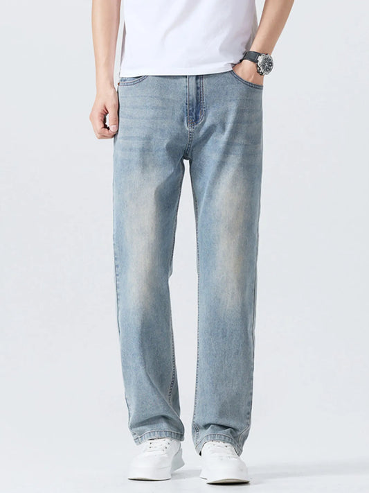 Men's Casual Straight-Leg Wash Jeans