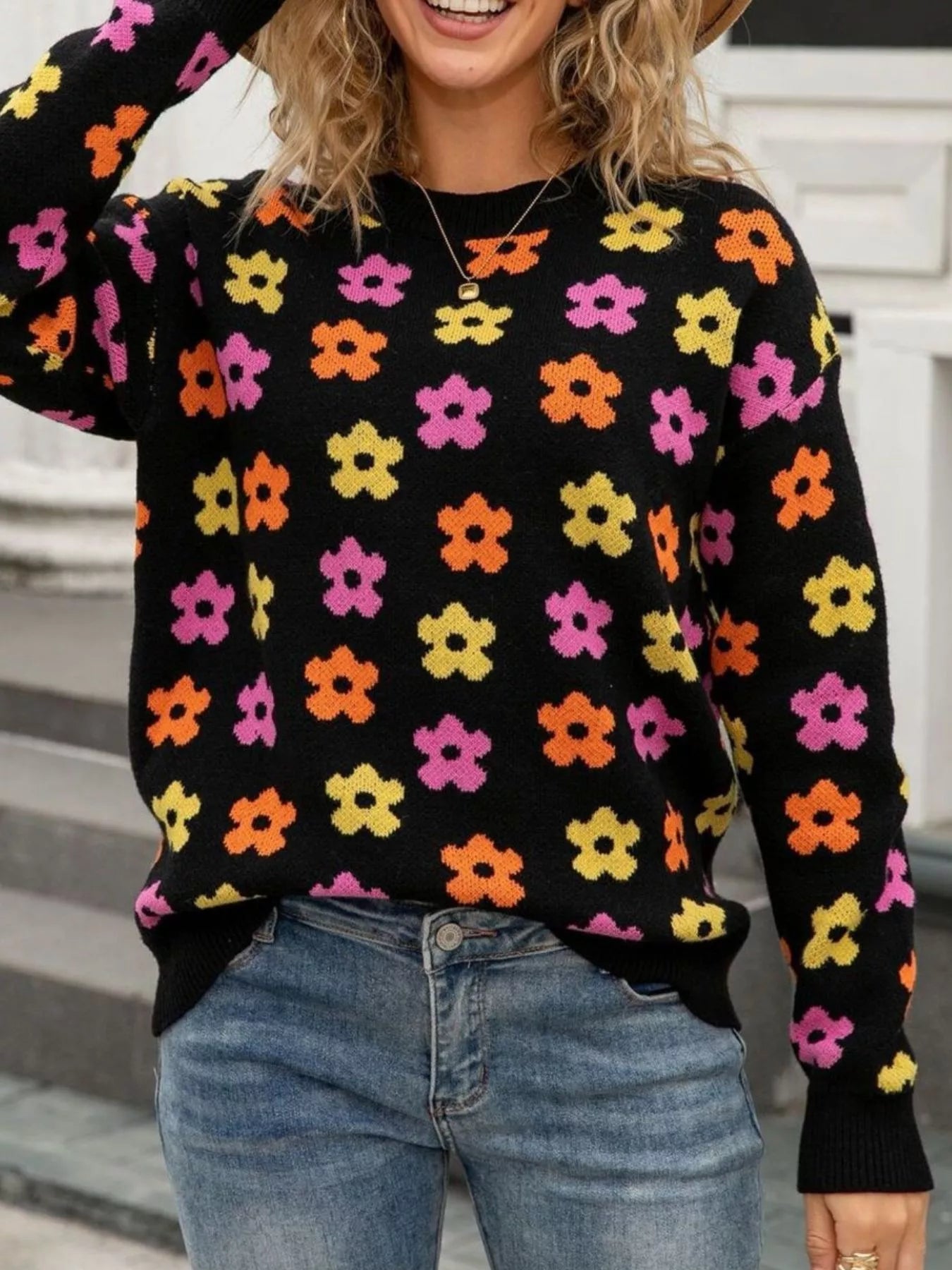 Floral Crew Neck Sweater