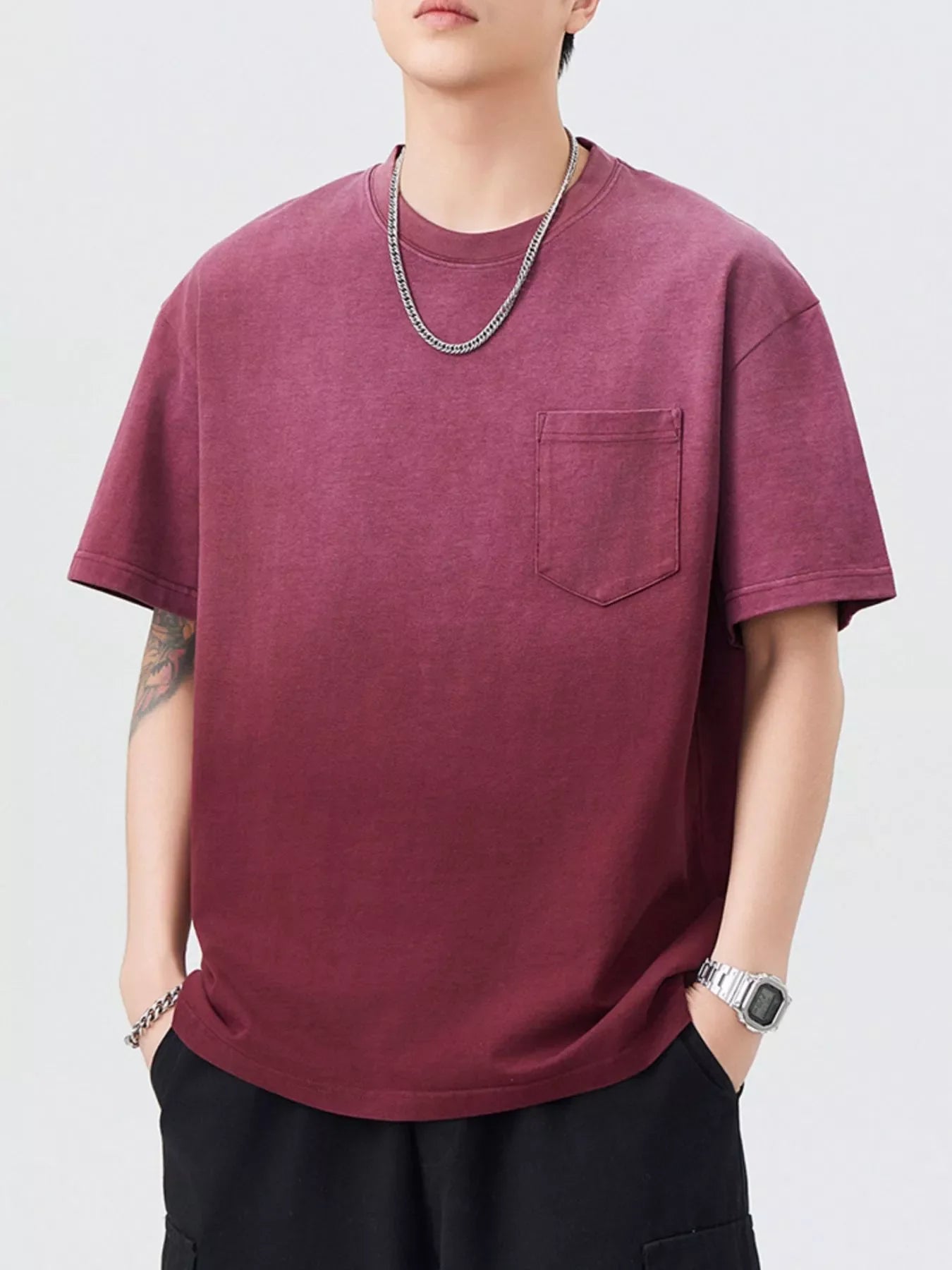 Men's Plus Size Gradient Wash Pocket T-Shirt