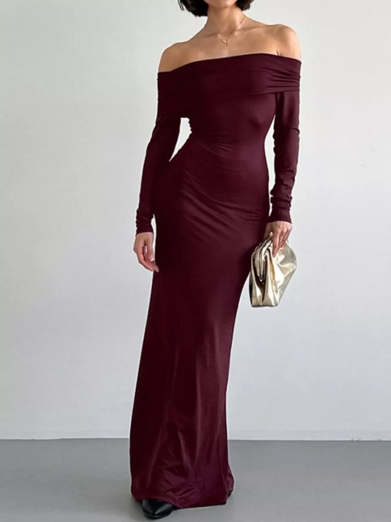Off-Shoulder Long Sleeve Maxi Dress