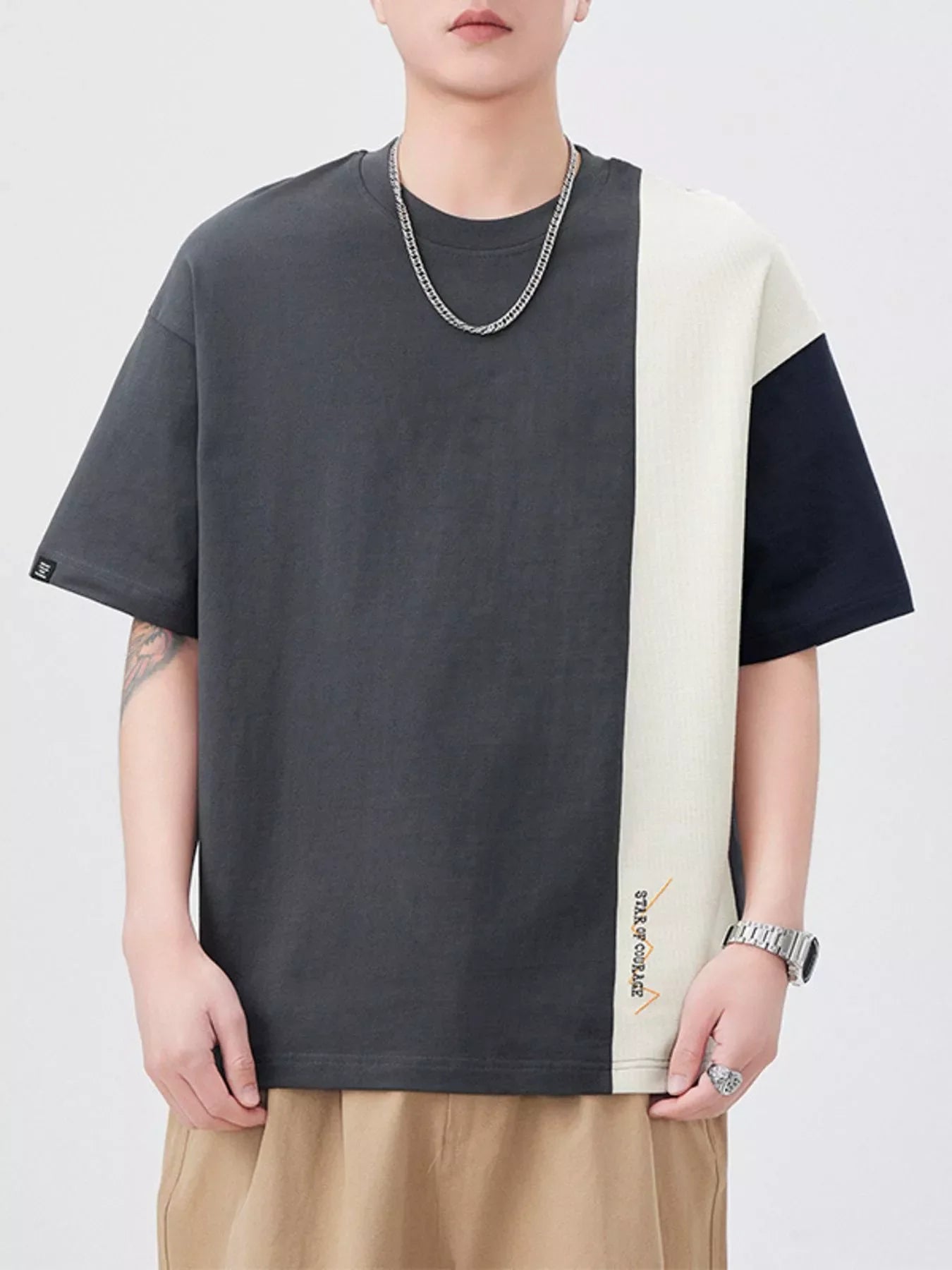 Men's Plus Size Color Block Casual T-Shirt