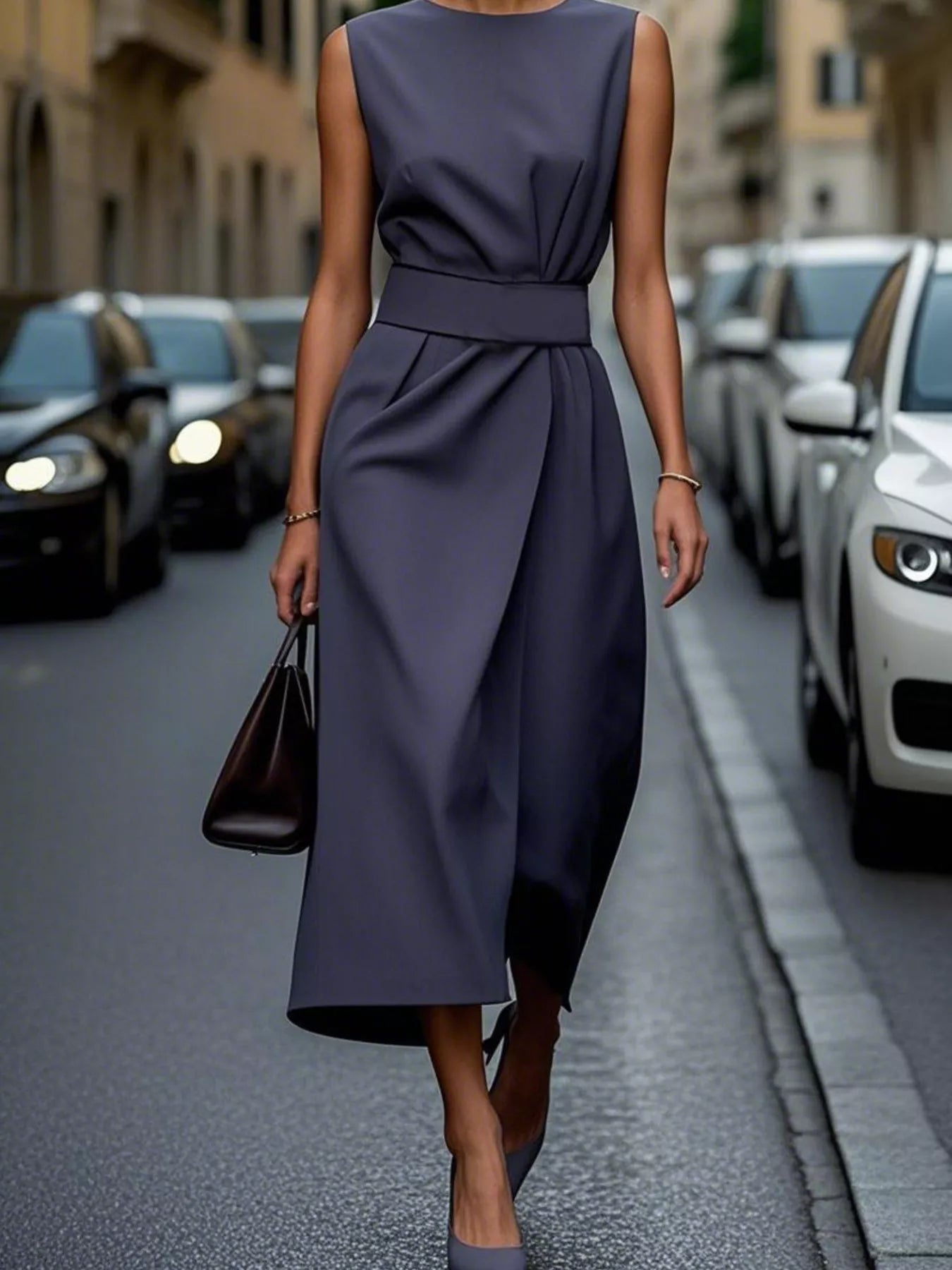 Round Neck Sleeveless Midi Dress