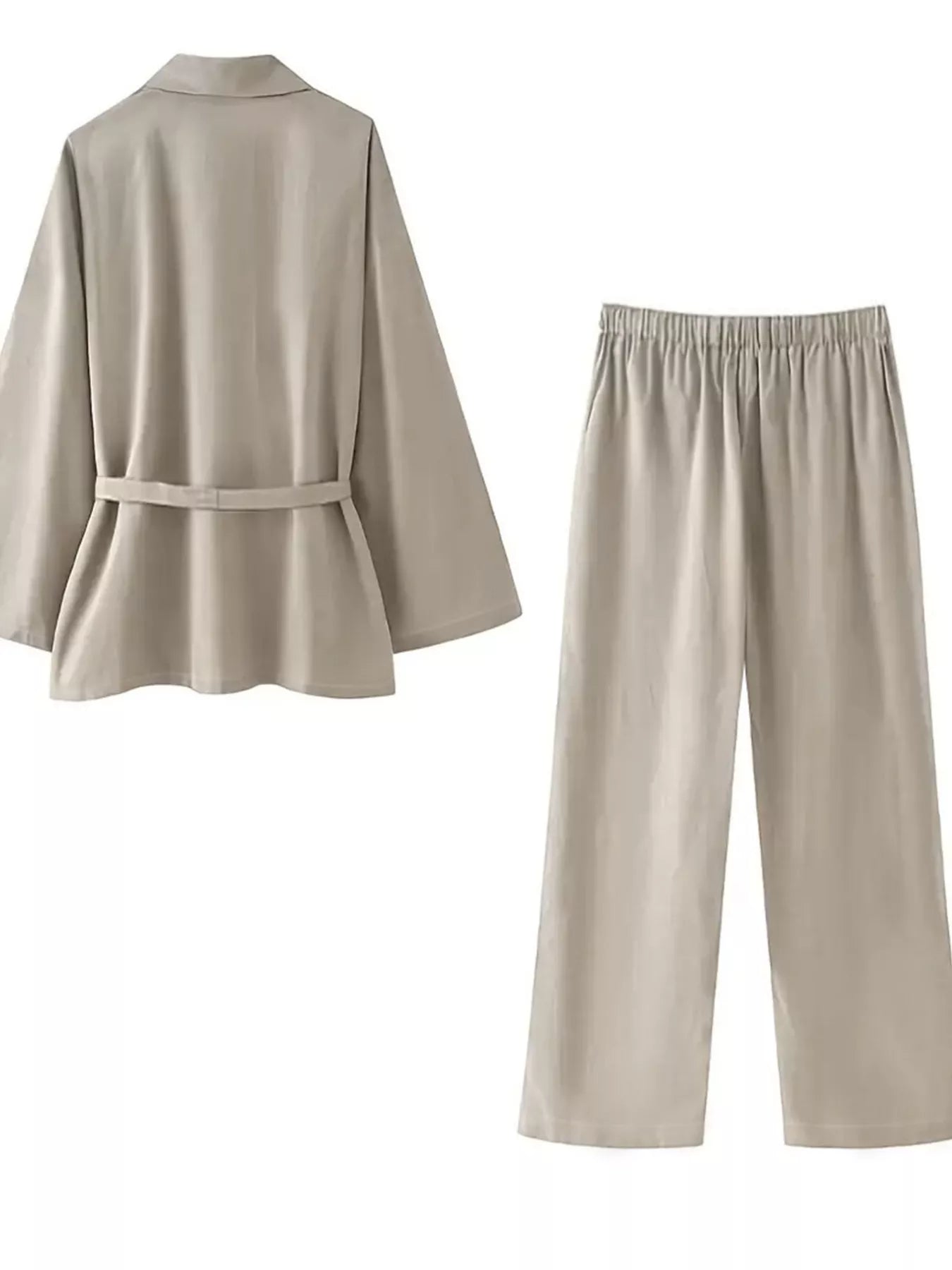 Plus Size Belt Long Sleeve Blazer and Pants Set