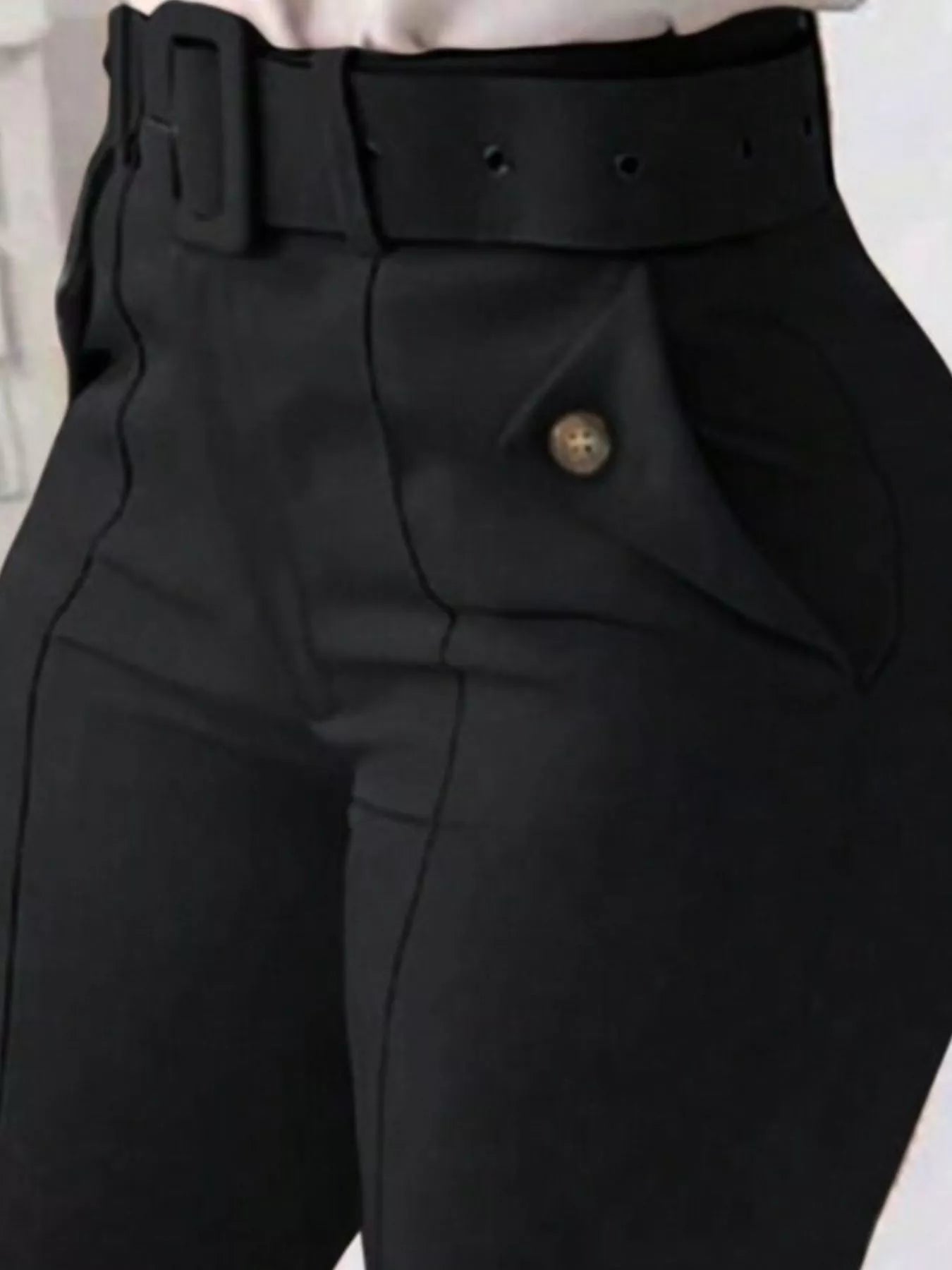 High Waist Belted Slim Fit Ankle Pants