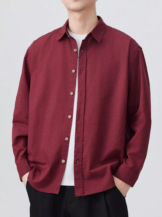 Men's Plus Size Casual Solid Color Long Sleeve Shirt