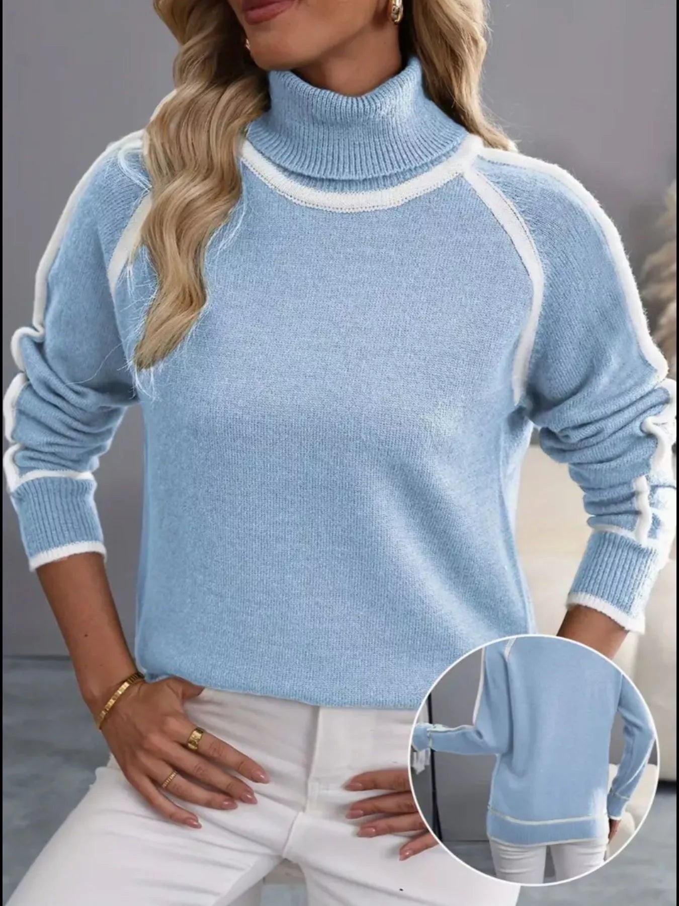 Full Size Turtleneck Contrast Trim Sweater Plus Size