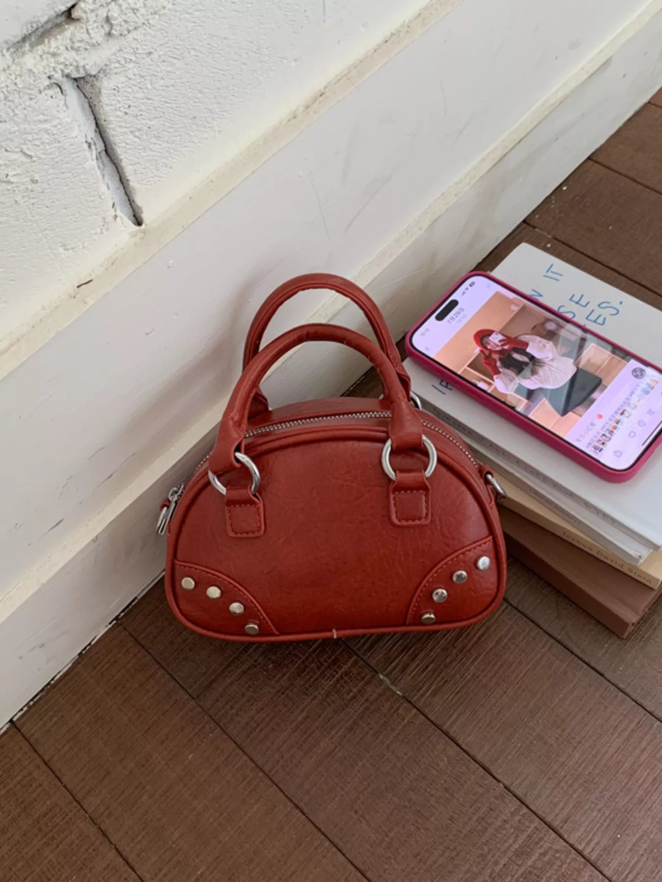 Retro Rivet Decor Crossbody Bag
