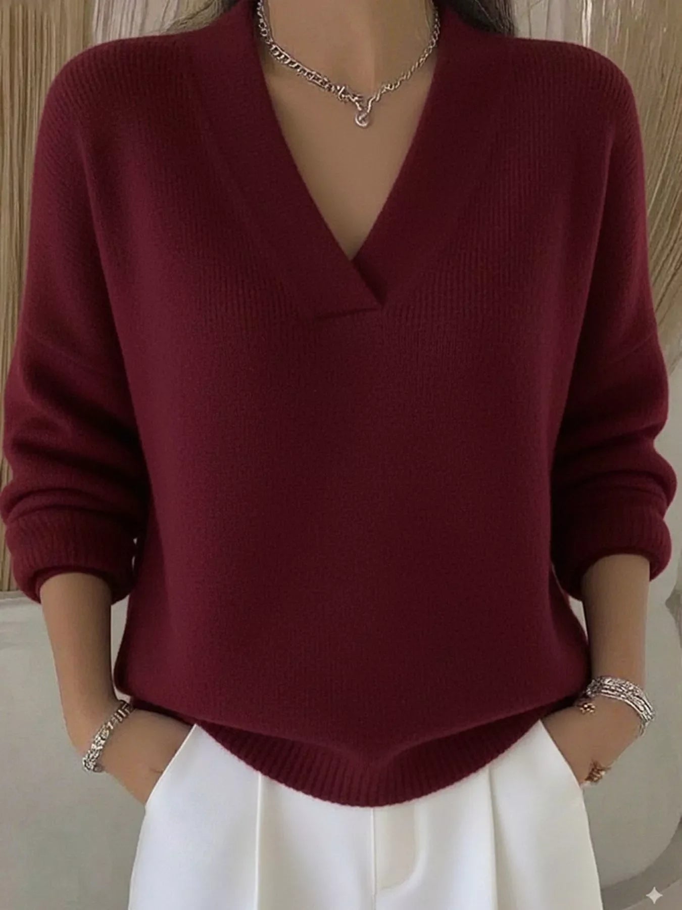 Full Size V-Neck Dropped Shoulder Sweater Plus Size