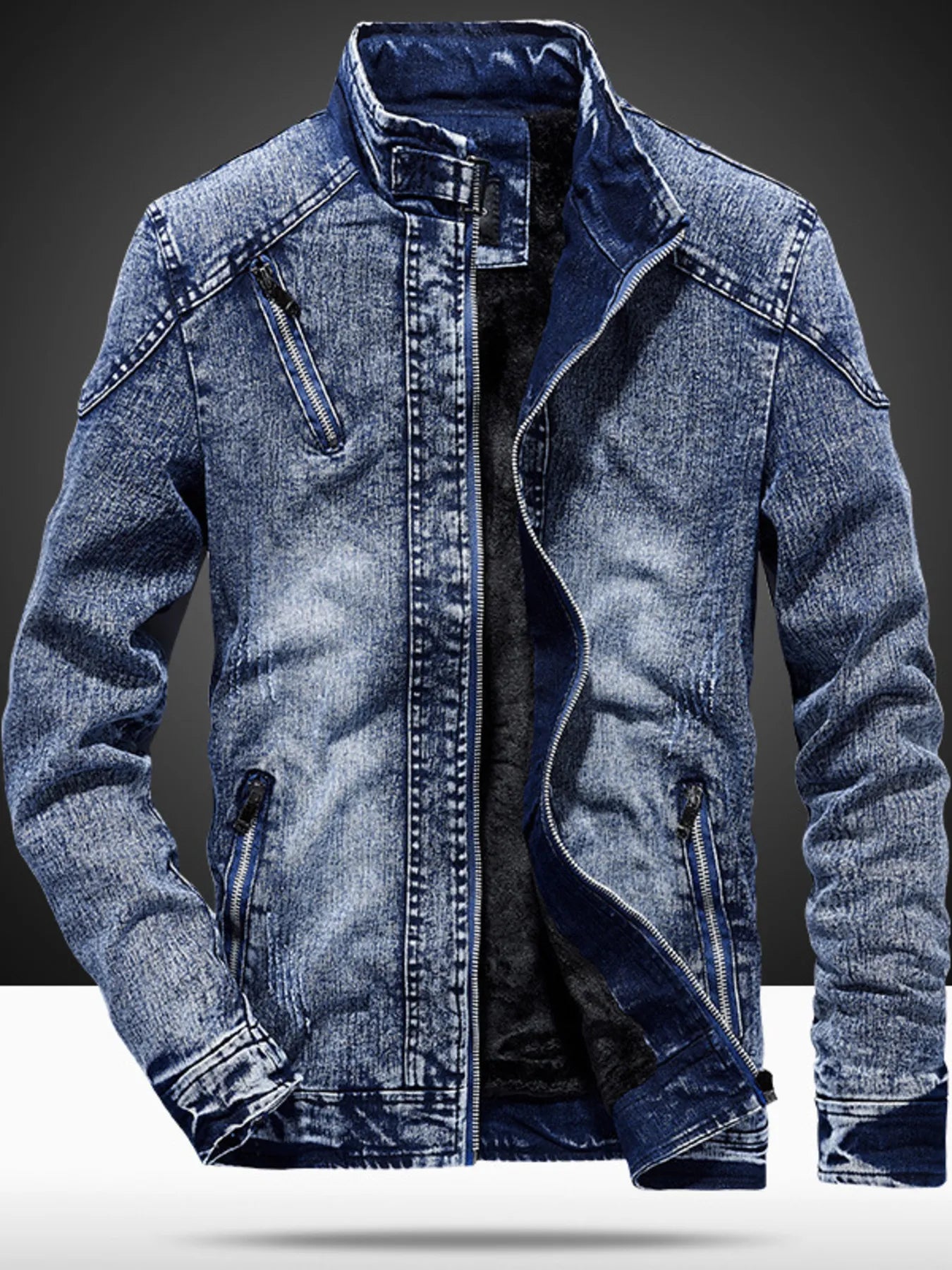 Men's Plus Size Washed Zip Up Denim Jacket