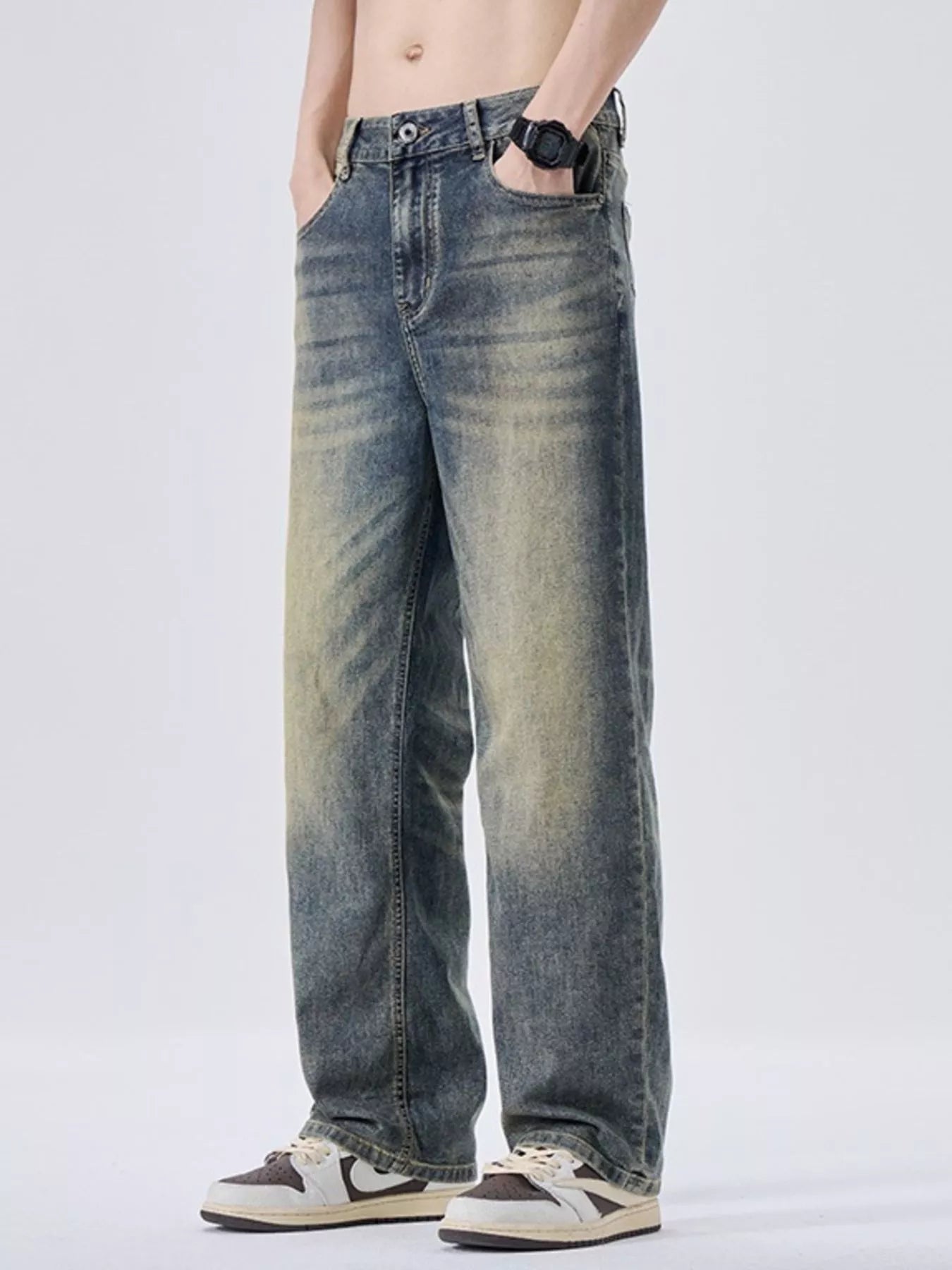 Men's Vintage Wash Wide Leg Jeans