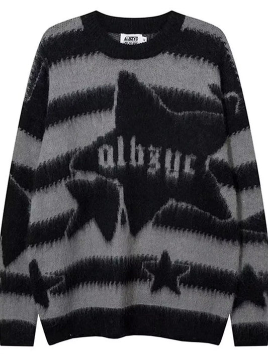 Men's Star Pattern Striped Knit Sweater