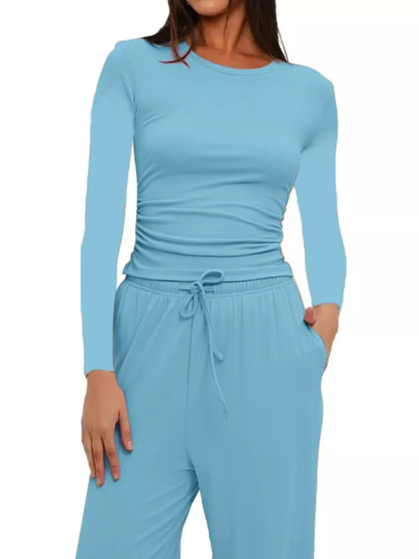 Full Size Casual Long Sleeve Top and Pants Set Plus Size