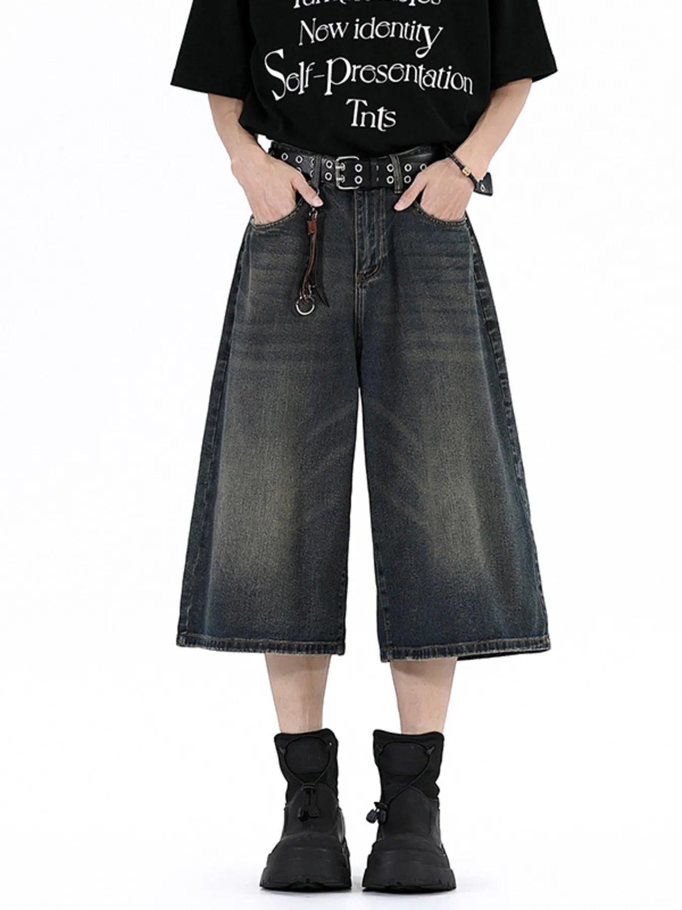 Men's Plus Size Wide Leg Cropped Jeans