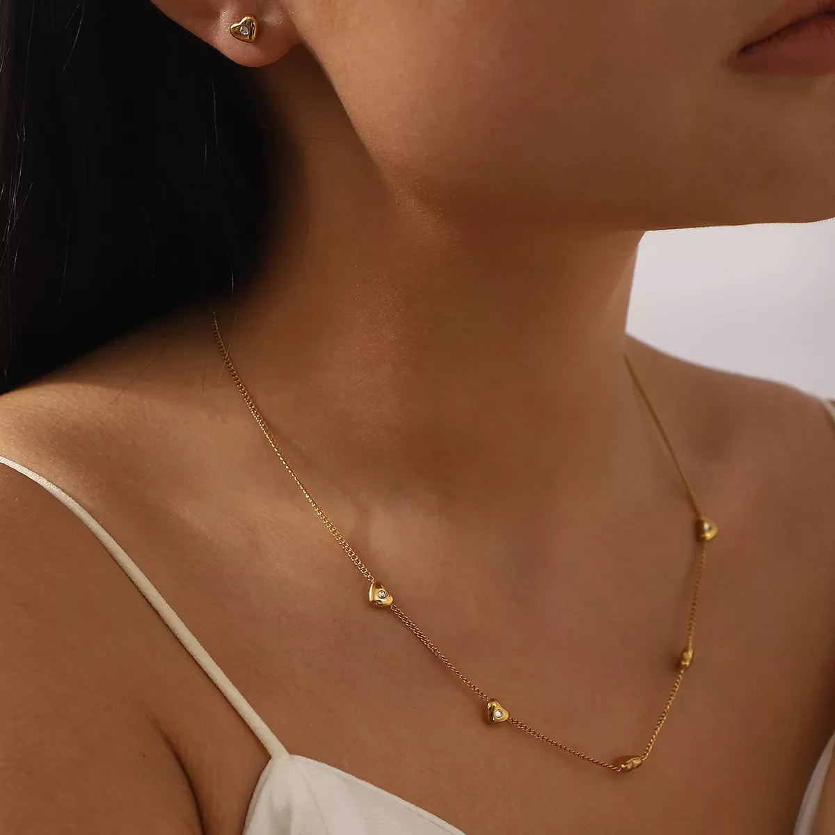 18K Gold-Plated Heart Earrings & Bracelet and Necklace Jewelry Set