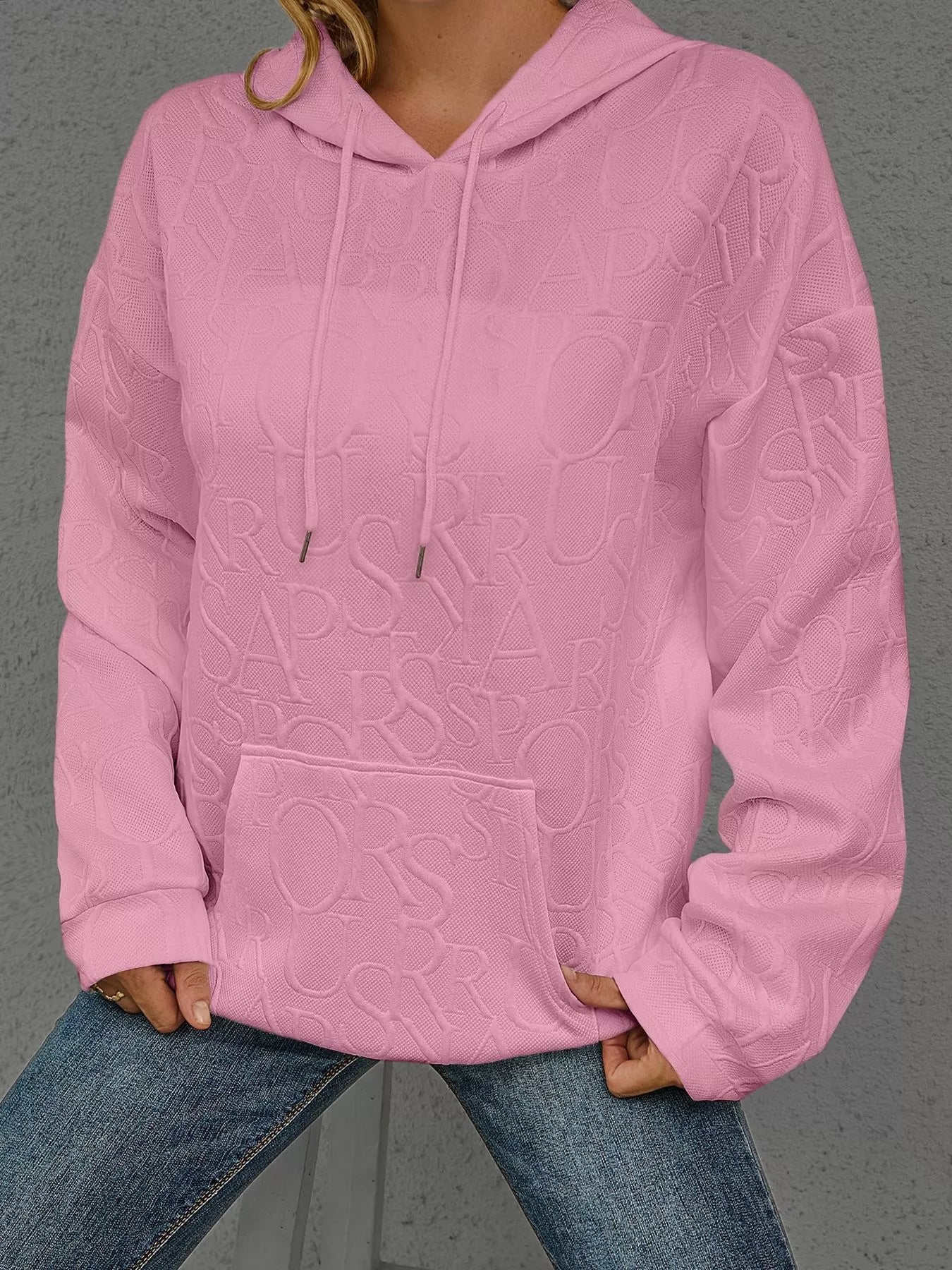 Full Size Embossed Lettering Casual Hoodie Plus Size