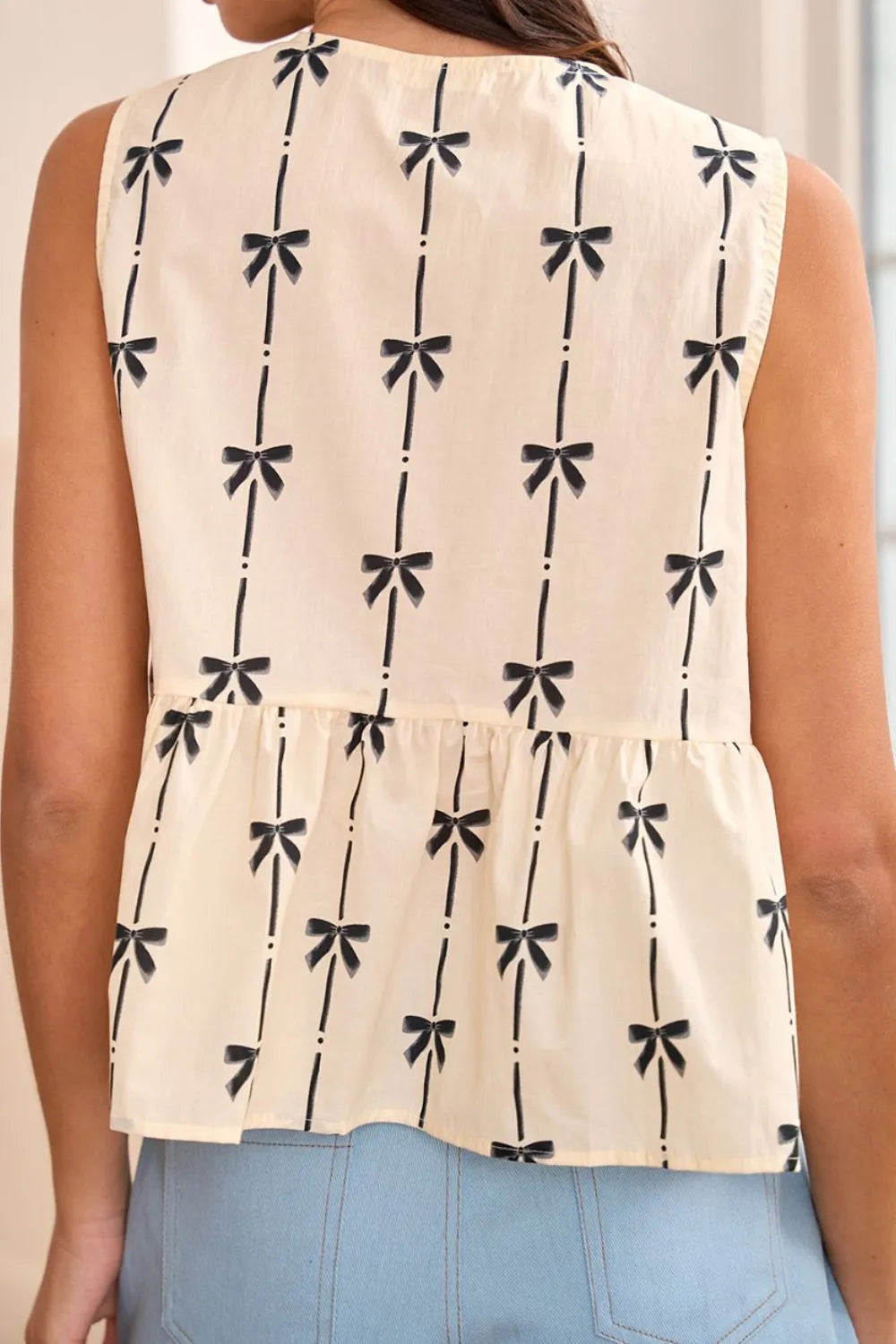 Tied Front Bow Print Peplum Tank