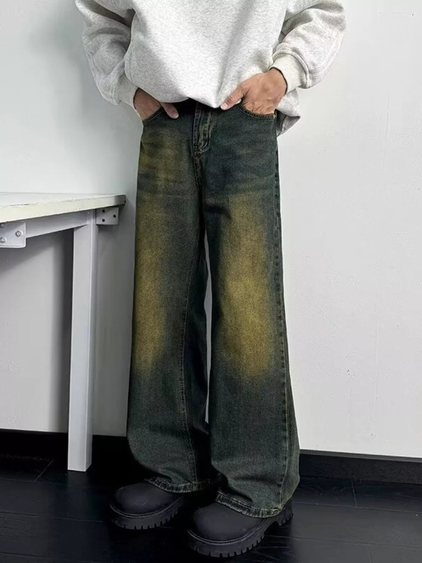 Men's Full Size Wash Wide Leg Jeans Plus Size