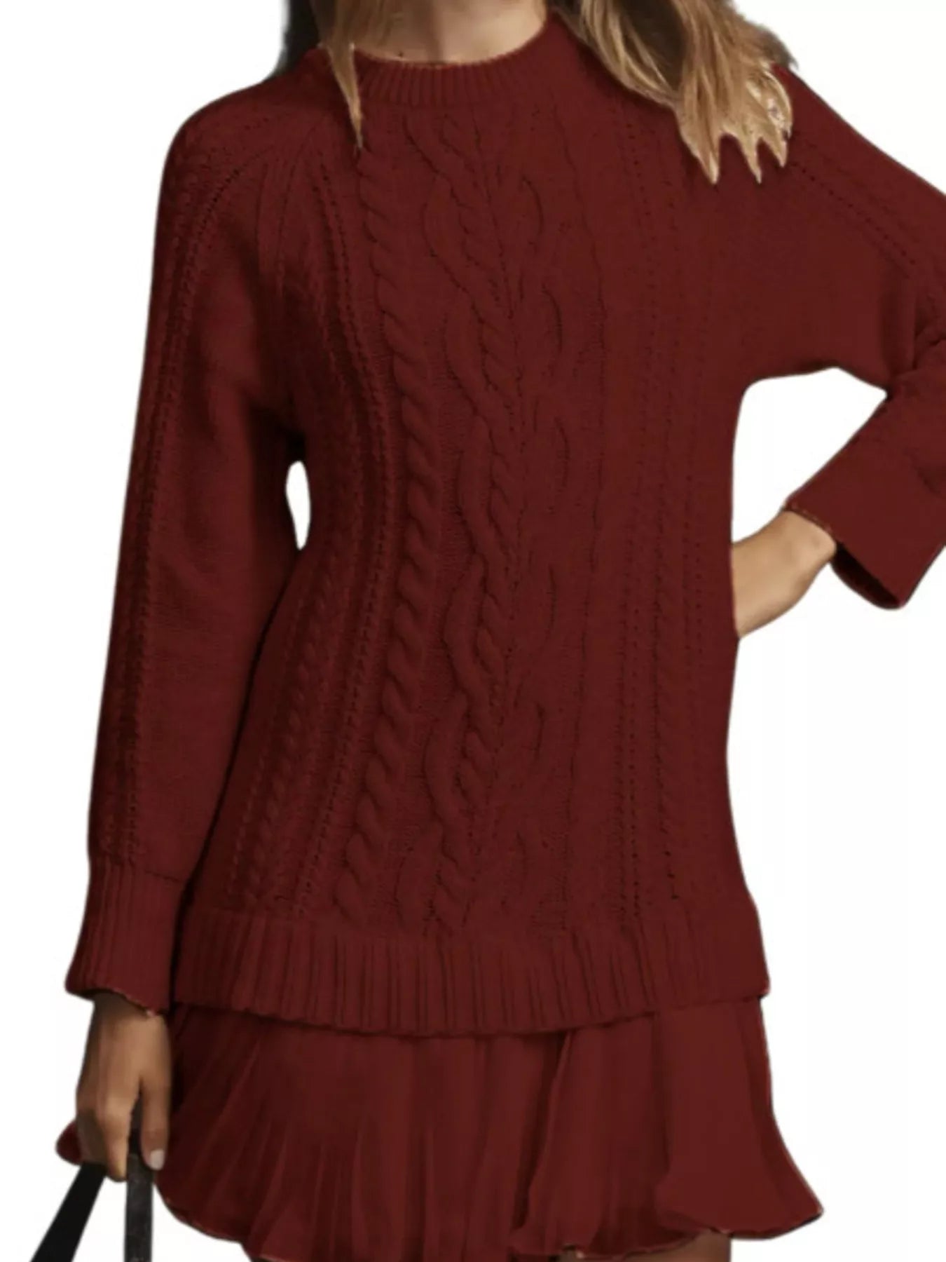 Full Size Cable-Knit Mini Sweater Dress Plus Size