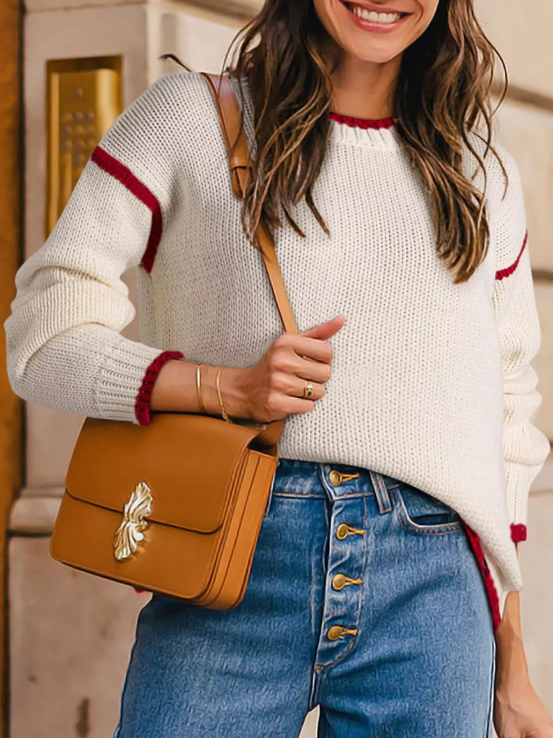 Contrast Trim Round Neck Sweater