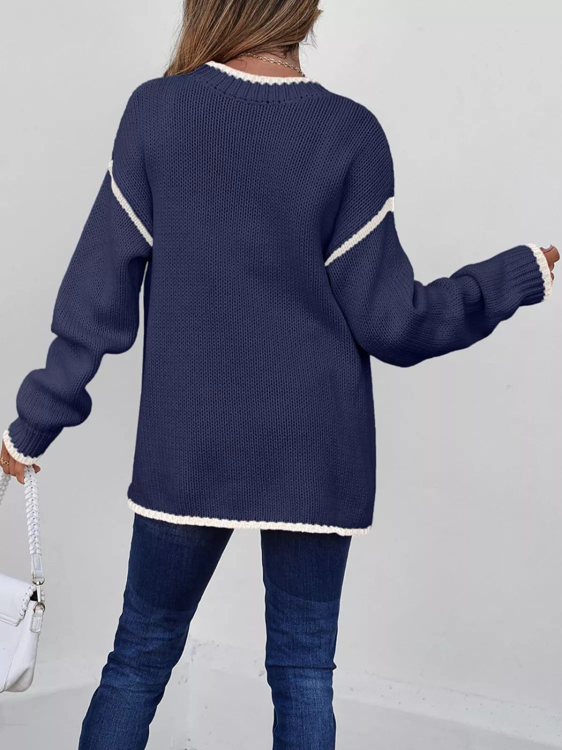 Contrast Trim Round Neck Sweater