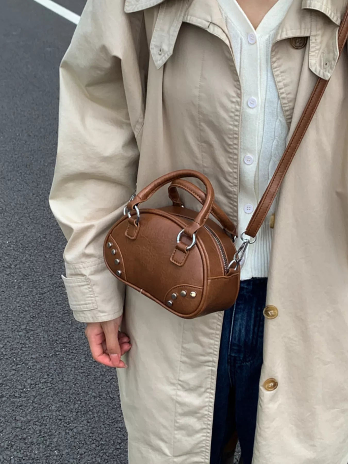 Retro Rivet Decor Crossbody Bag
