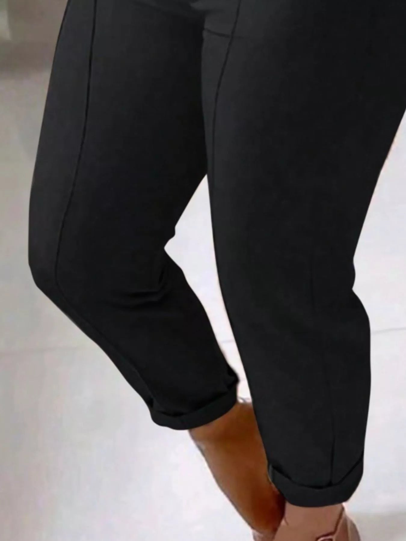 High Waist Belted Slim Fit Ankle Pants