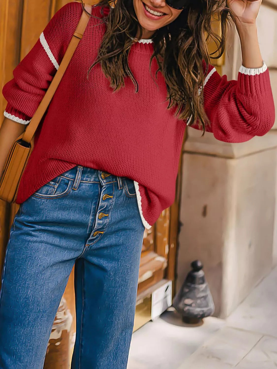 Contrast Trim Round Neck Sweater