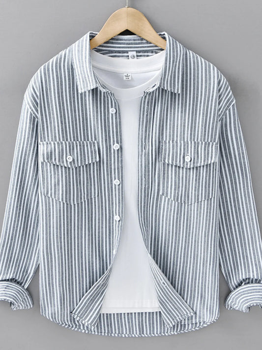 Men's Plus Size Striped Casual Long Sleeve Shirt