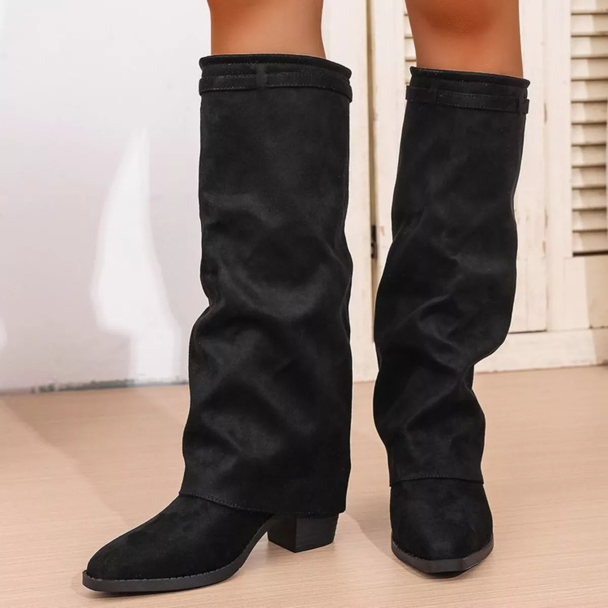 Point Toe Block Heels Boots