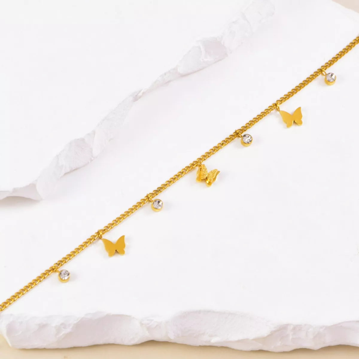 18K Gold-Plated Butterfly Charm Anklet Bracelets
