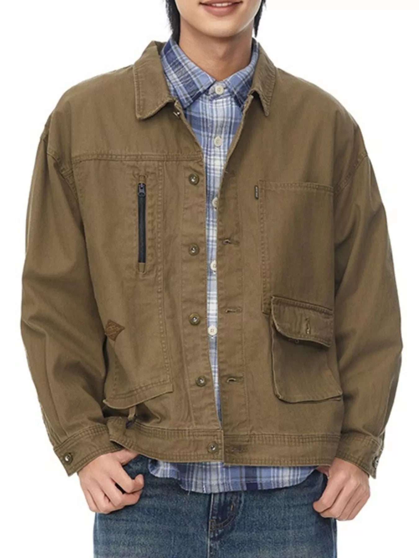 Men's Full Size Button Up Long Sleeve Jacket Plus Size