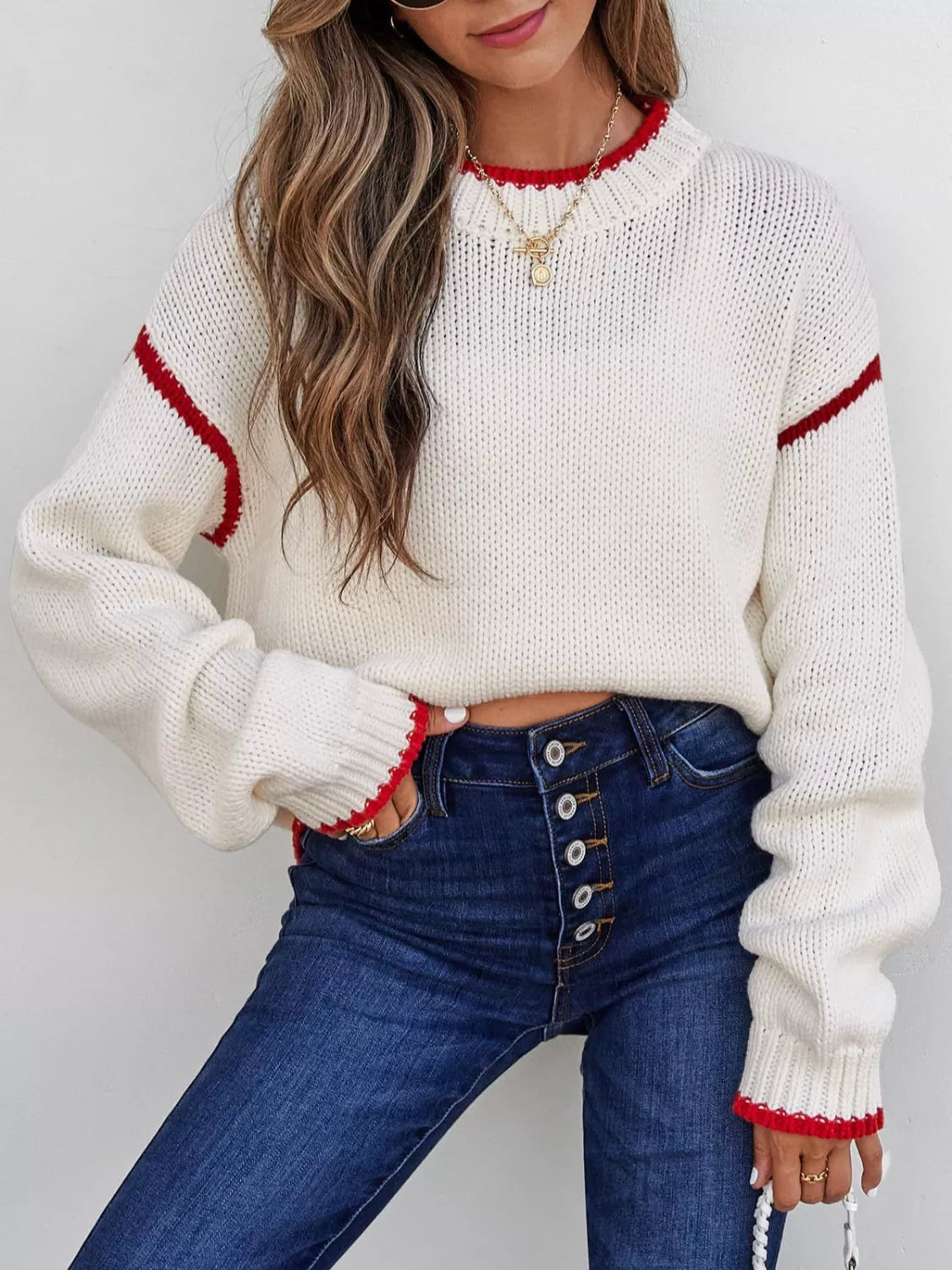 Contrast Trim Round Neck Sweater