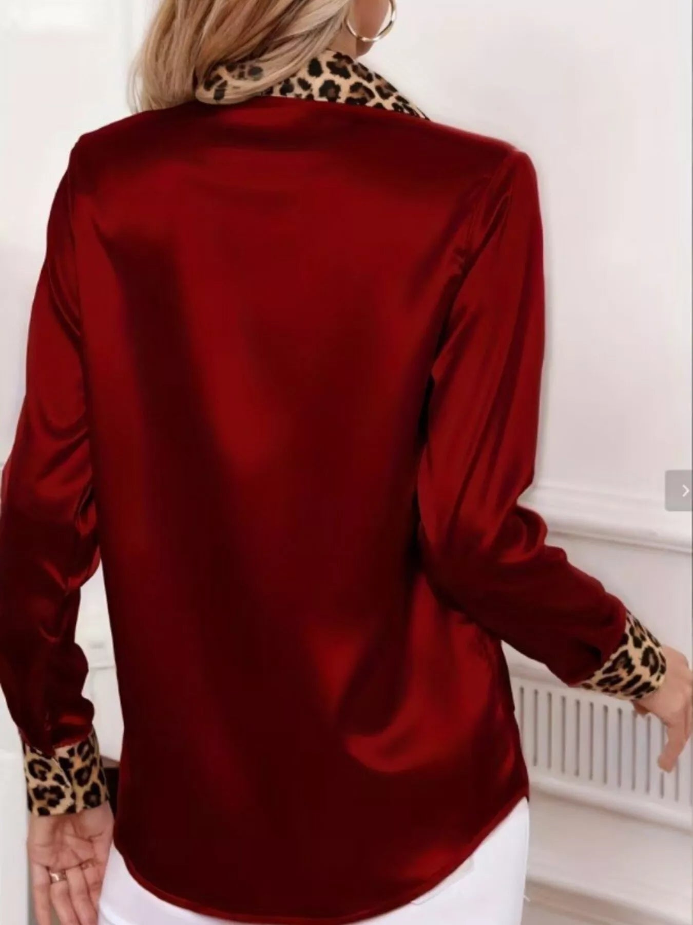 Leopard Trim Button Up Shirt